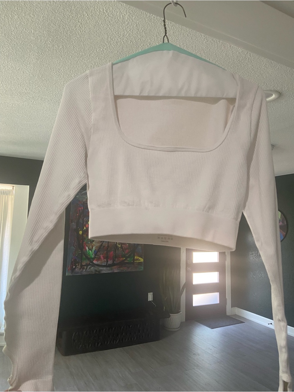 White Ribbed Square-Neck Cropped Top
